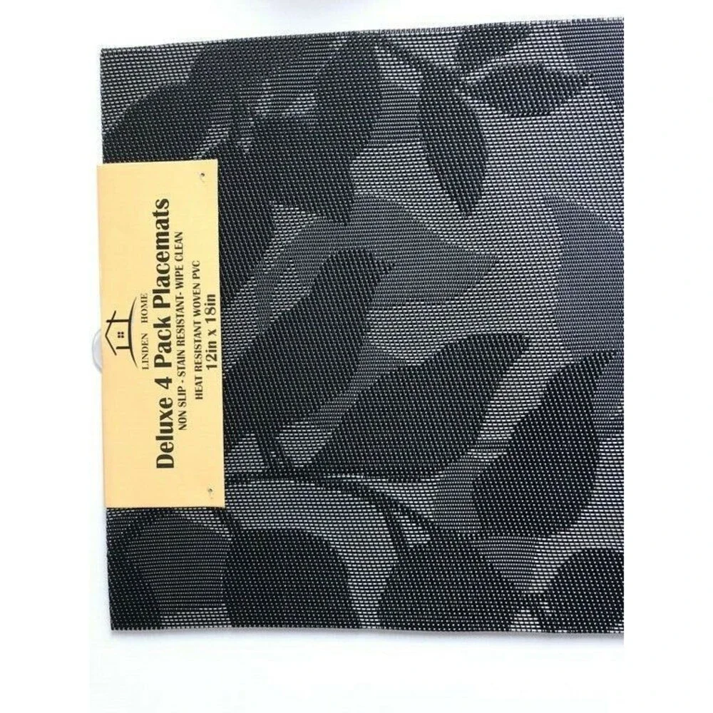 Birds Black Woven Placemats Set of 4 PVC Embossed Easy Wipe Clean Vinyl 12x18